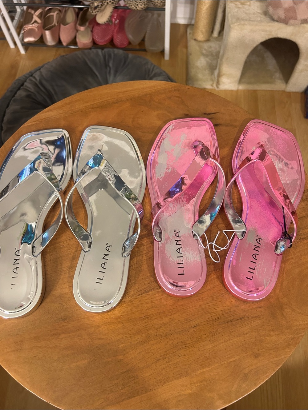 Liliana Metallic Silver and Hot Pink Jelly Flip Flops